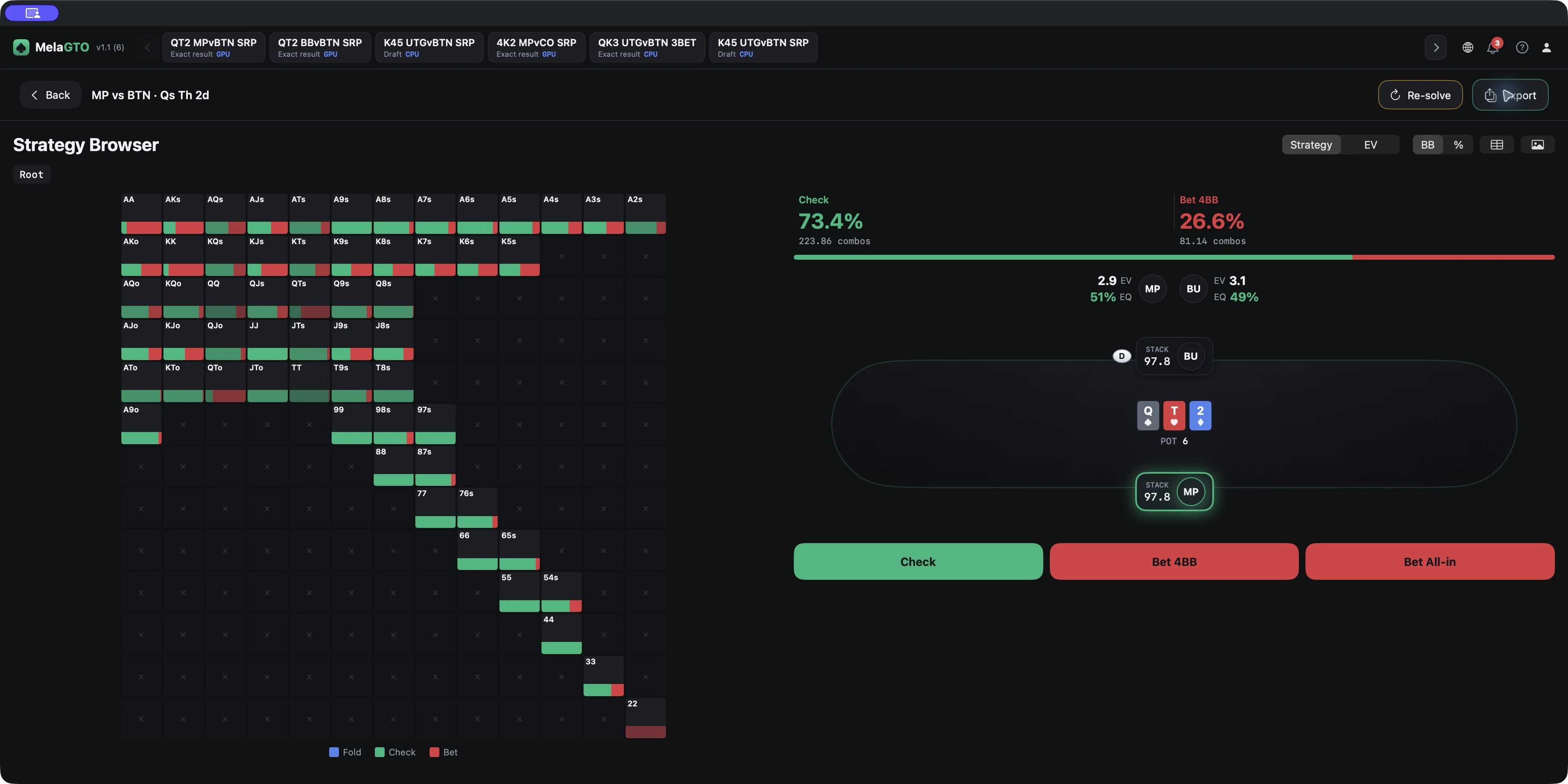 MelaGTO v1.1 English strategy interface